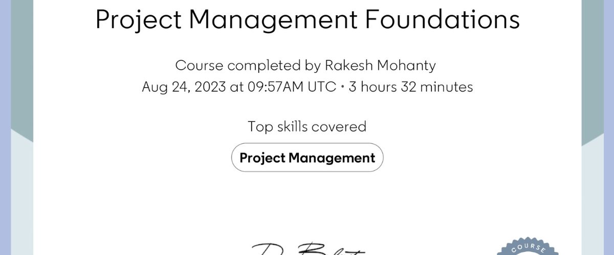 Certificate Of Completion Project Management Foundations